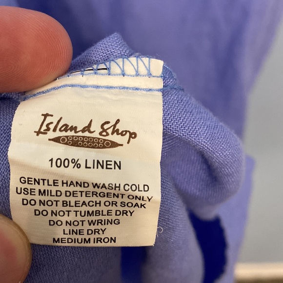 Island Shop Womens Size 8 100% Linen Resort Shift Dress Lavender Crochet Trim - Picture 5 of 8